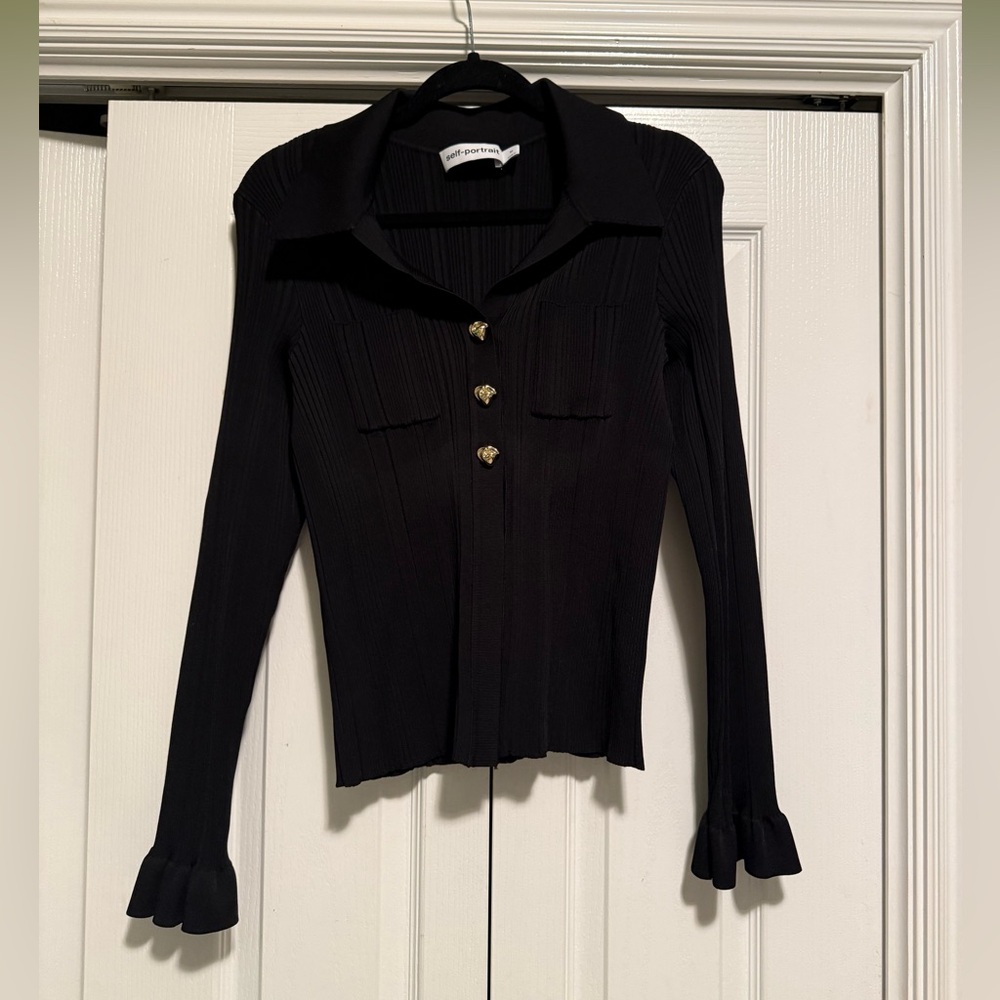 Self-Portrait Black Ribbed blouse with Heart Accents - Picture 4 of 6